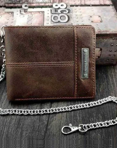 Super Deal Badass Brown Leather Men's Bifold Small Biker Wallets Chain Wallet Brown Wallet with chain For Men Super Deal Badass Brown Leather Men's Bifold Small Biker Wallets Chain Wallet Brown Wallet with chain For Men