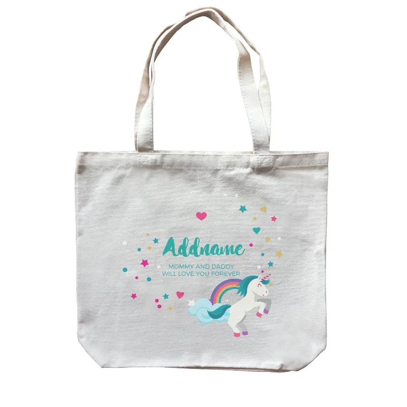 Closeout Deal Blue Unicorn with Colourful Love and Start Elements Personalizable with Name and Text Canvas Bag Closeout Deal Blue Unicorn with Colourful Love and Start Elements Personalizable with Name and Text Canvas Bag
