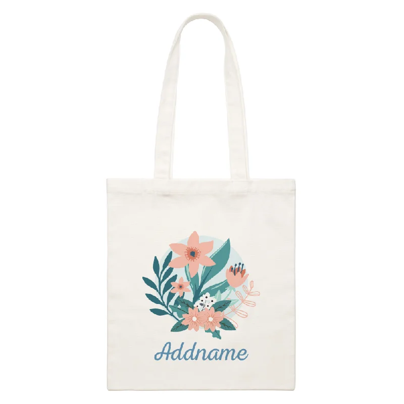 Don't Delay Floral Design With Turquoise Addname White Canvas Bag