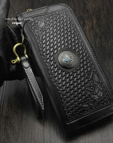 TIME-Limited Offer Black Tooled Leather Men's Zipper Long Wallet Biker Wallet Biker Chain Wallet For Men TIME-Limited Offer Black Tooled Leather Men's Zipper Long Wallet Biker Wallet Biker Chain Wallet For Men
