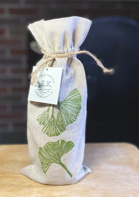 Super Savings Hand-Printed Ginkgo Wine Bottle Gift Bag