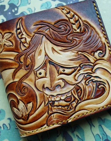 Clearance Items Handmade men wallet vintage hand carved prajna ghost leather billfold wallet for men Clearance Items Handmade men wallet vintage hand carved prajna ghost leather billfold wallet for men
