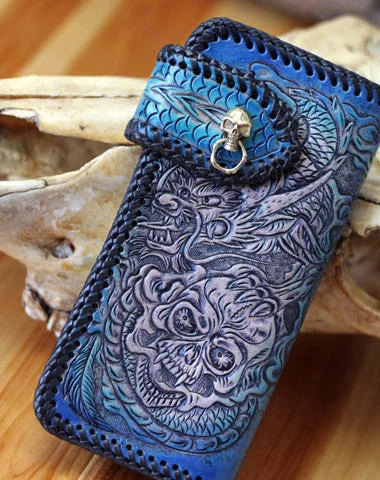 Steals and Deals Handmade Tooled Chain Wallet biker wallet leather blue brown skull carved biker wallet Long wallet clutch for men Steals and Deals Handmade Tooled Chain Wallet biker wallet leather blue brown skull carved biker wallet Long wallet clutch for men