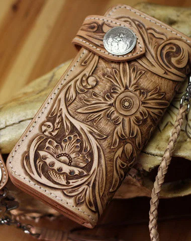 Year-End Sale Handmade biker wallet floral tooled leather biker wallet hand tooled leather wallet chian wallet