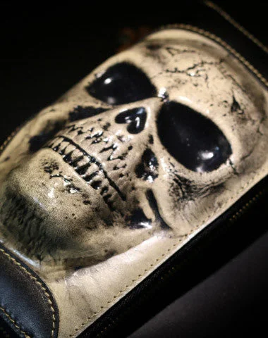 New Arrival Handmade long skull clutch wallet leather men black white tooled wallet for men New Arrival Handmade long skull clutch wallet leather men black white tooled wallet for men