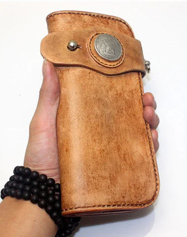 Overstock Clearance Handmade biker wallet vintage men biker wallet bifold leather Long wallet purse clutch for men