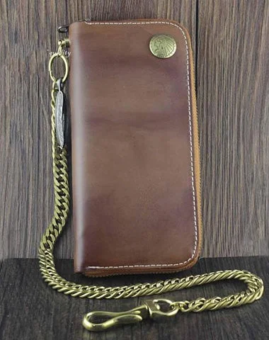 Unmissable Offer Badass Coffee Leather Men's Long Wallet with Chain Biker Chain Wallet Chain Wallet For Men
