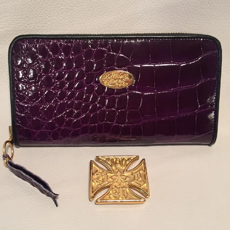 Big Savings Large Zipper Wallet in Amethyst Purple Crocodile Leather