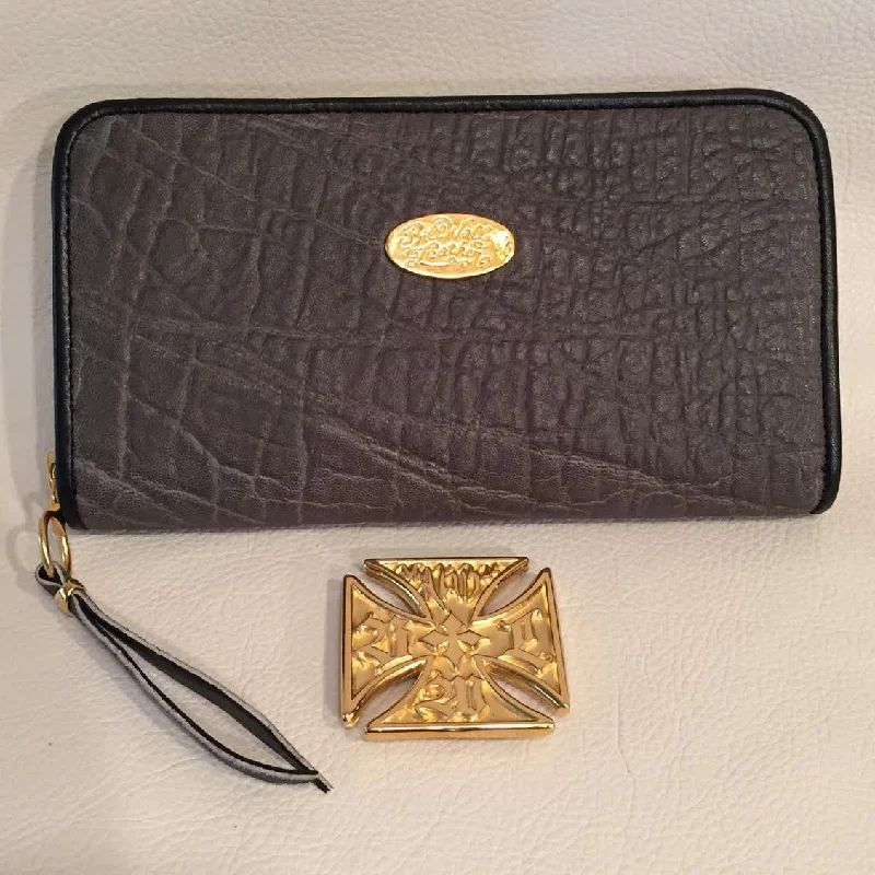 Incredible Offers Large Zipper Wallet in Dark Grey Elephant Leather