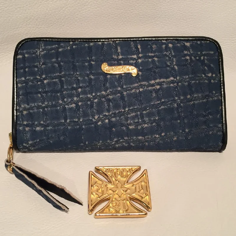 Hurry Up Large Zipper Wallet in Denim Blue Elephant Leather