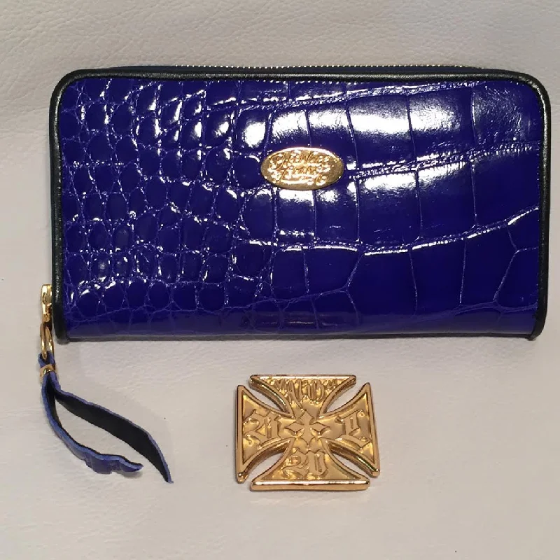 Great Deal Large Zipper Wallet in Lapis Blue Crocodile Leather