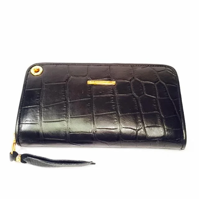 Special Price Large Zipper Wallet in Matte Black Crocodile Leather