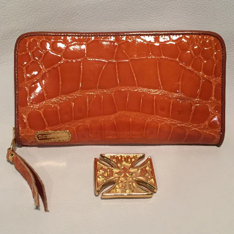 Super Bargain Large Zipper Wallet in Orange Crocodile Leather