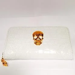 Today’s Deal Large Zipper Wallet in White Shiny Crocodile Leather