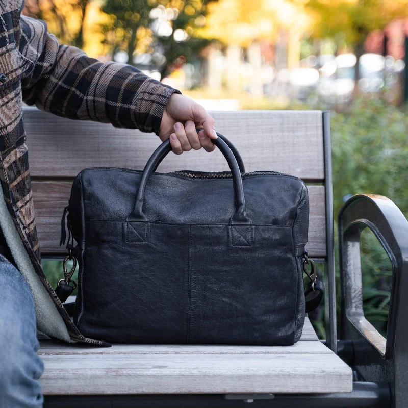 Weekend Sale: Don't Miss Out Leather Briefcase Messenger Bag Laptop Bag Satchel Bags for Men briefcases Office Bag (Black)