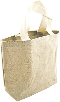 Super Deal Mini Cotton Tote Bag, 9-inch, Natural, 4-count