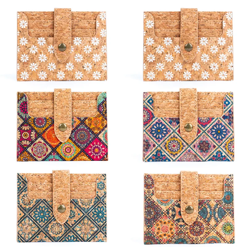 Price Blitz Natural Cork Floral Mosaic Print Card Wallets BAGD-295-MIX-6（6 units）