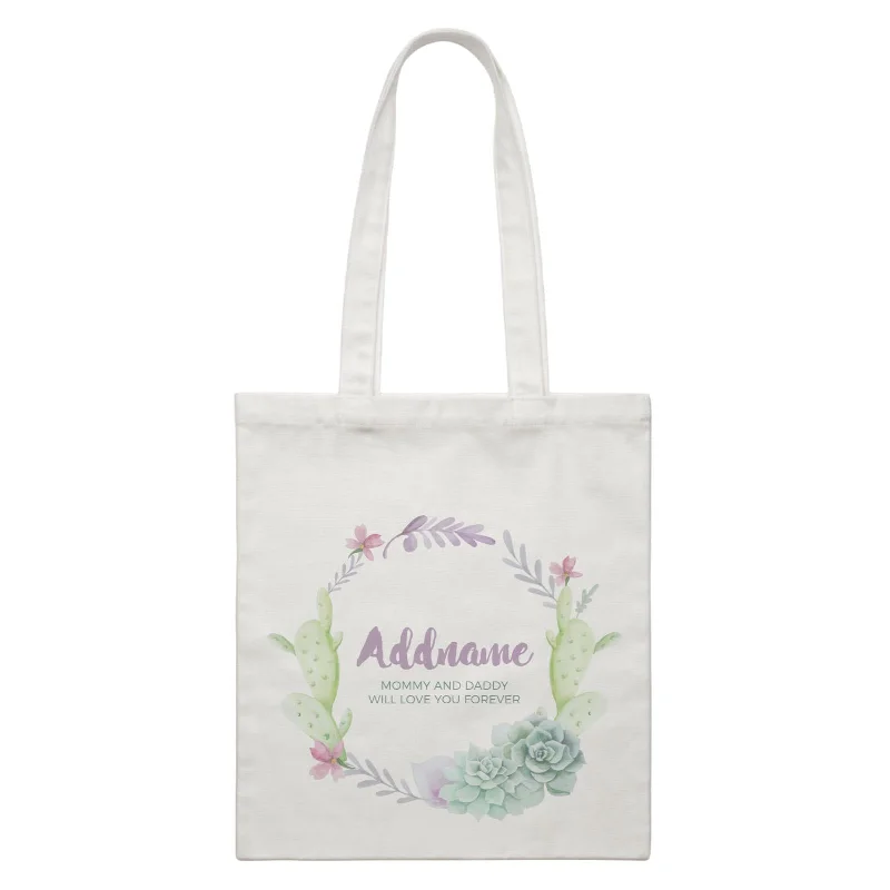 Extra Savings Succulent Wreath Personalizable with Name and Text White Canvas Bag
