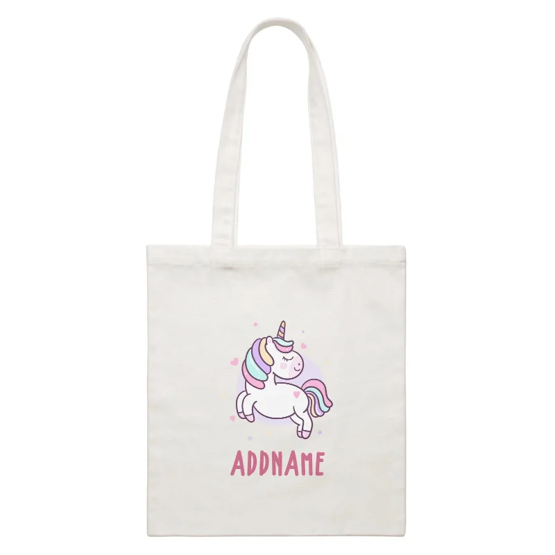 The Best Deal Unicorn And Princess Series Cute Pastel Unicorn Addname White Canvas Bag
