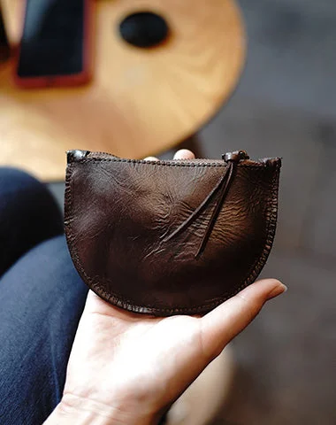 Anniversary Sale Vintage Women Coffee Leather Zip Coin Pouch Saddle Coin Wallet Change Wallet For Women