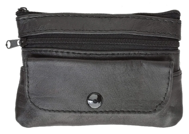 Deal Zone Women's Black Genuine Leather Coin Change Purse W/ Key Rind & Snap Pocket